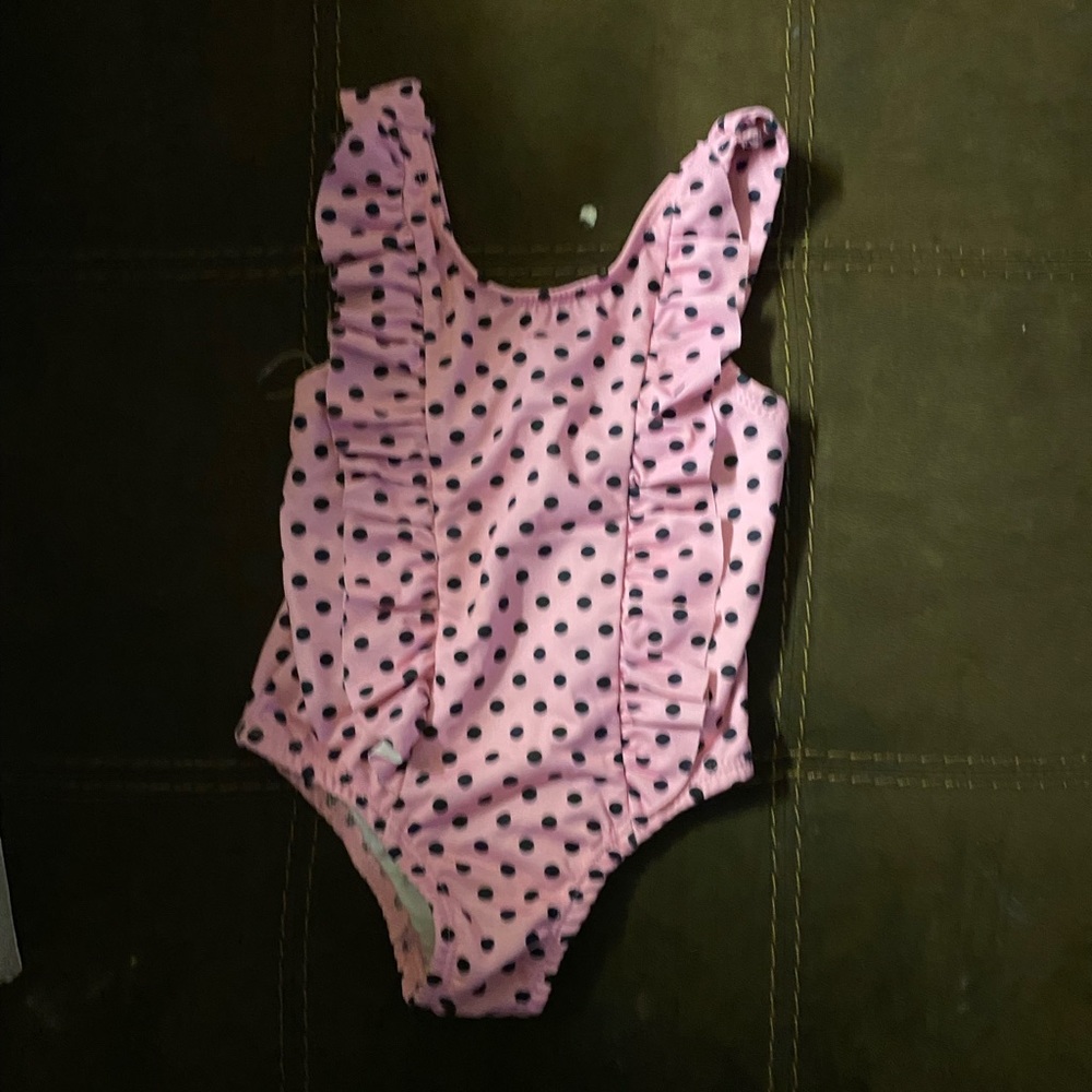 Pink with black polka dots one piece swimsuit